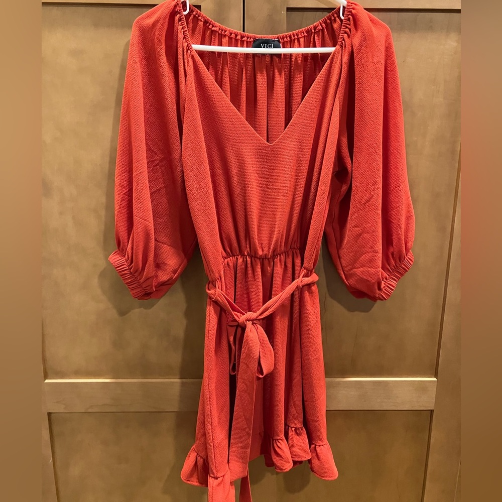 Orange long sleeve mini dress